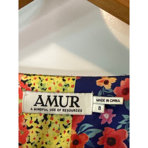 AMUR Nyla Floral Stripe Tie Front Mini Dress Size 8 Organic Cotton - Picture 5 of 11